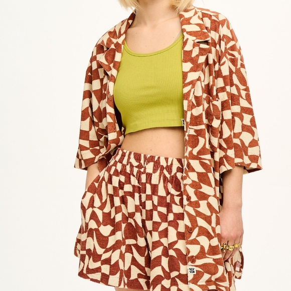 Lucy & Yak Santiago Shirt ORGANIC COTTON TOWELLING - Amara Grid - Picture 1 of 12